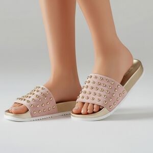 DAY-VINE.  Pink Wide Strap Studs Platform Slides Size 38 US 8
